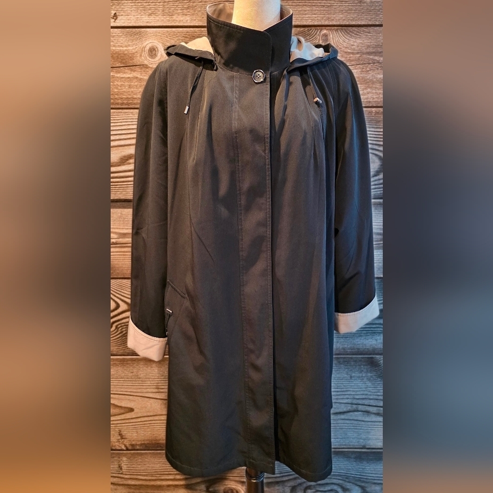 492 Gallery New York Womens Plus Size 1X Water-Resistant Hooded Rain Coat Jacket - Picture 2 of 11